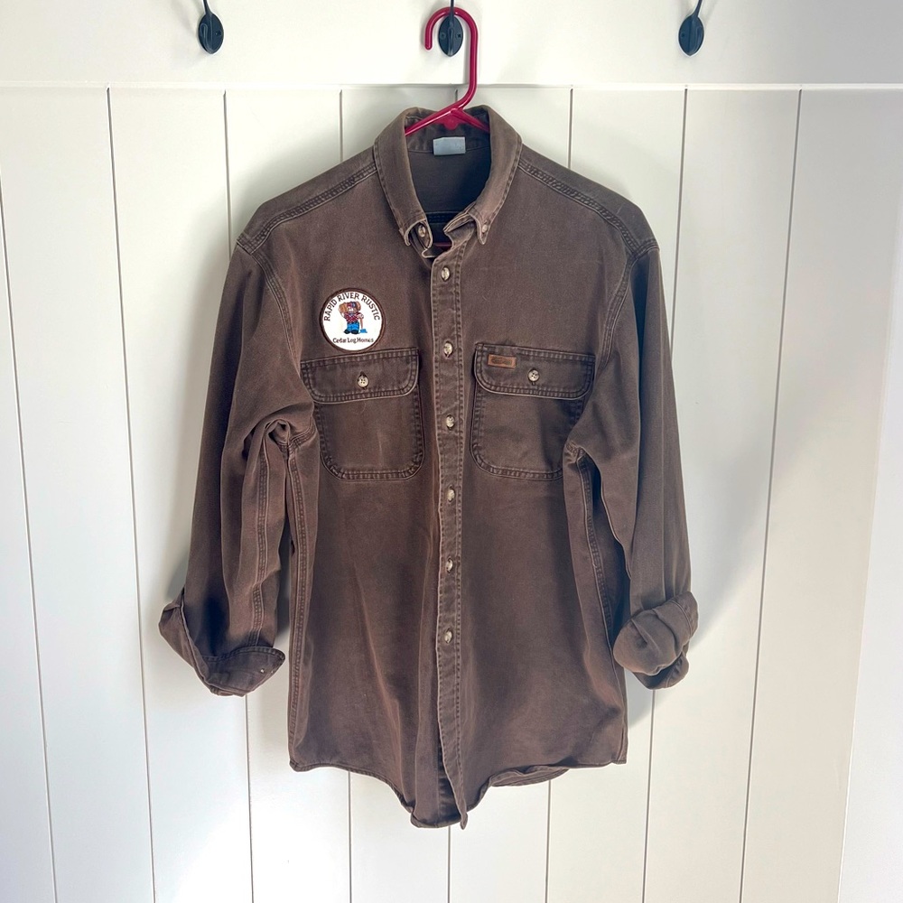 Vntg Carhartt Rapid River Rustic Homes Work Shirt